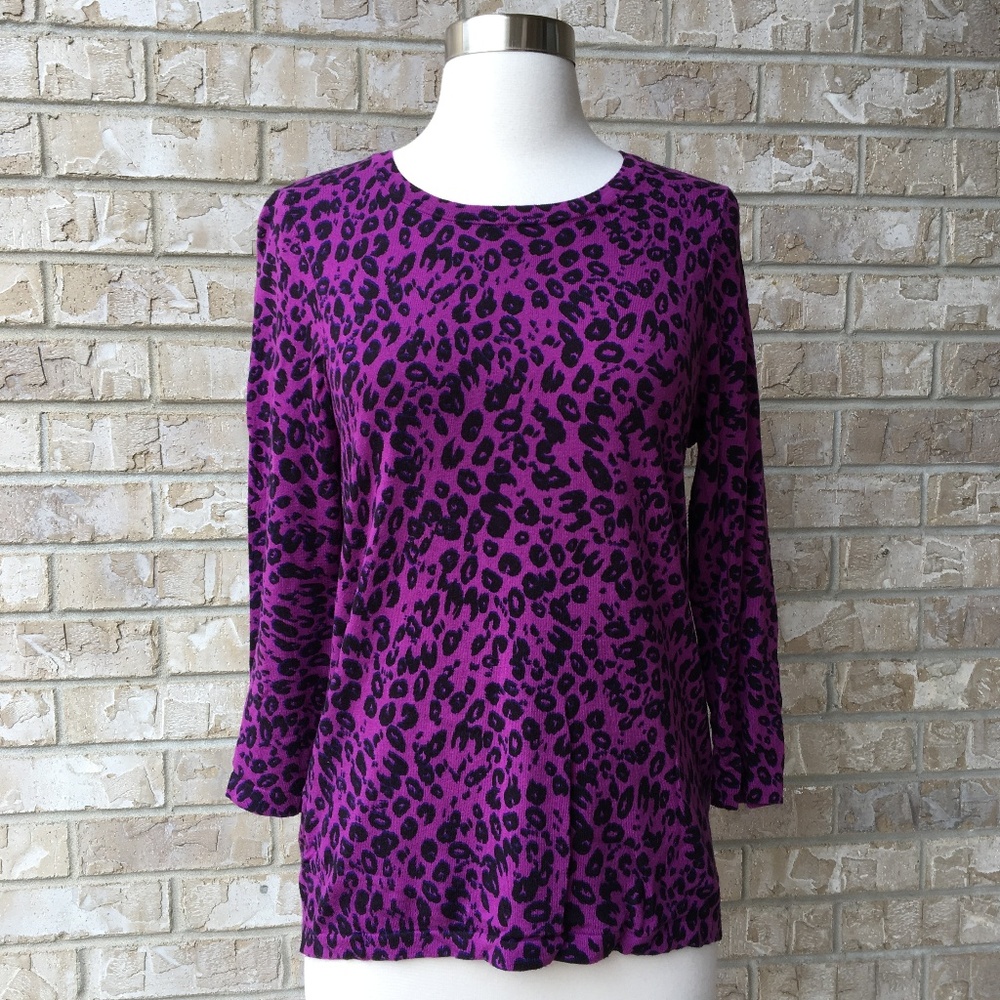 Ann Taylor Knit Sweater Top Animal Print Purple S